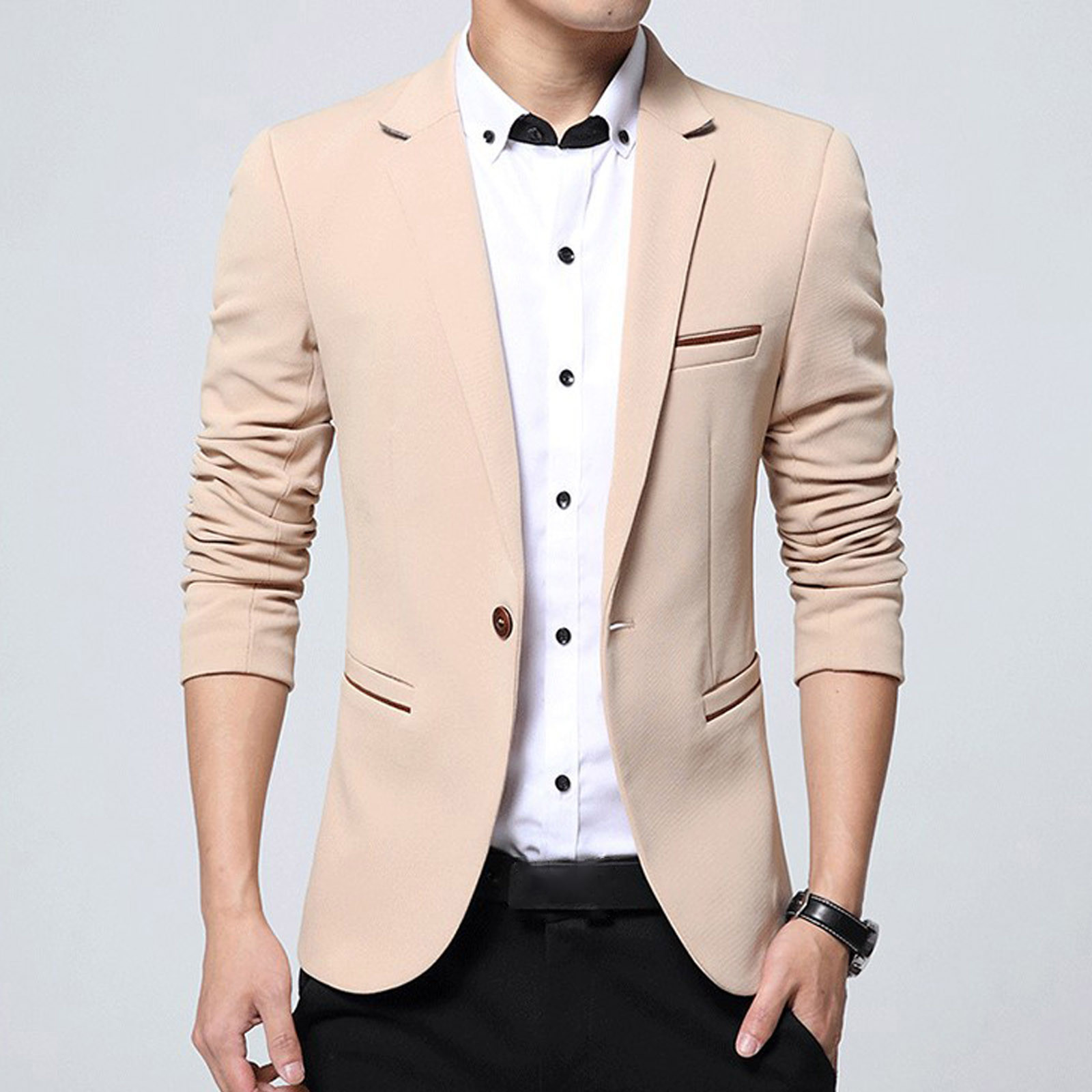 cllios Mens Blazers Slim Fit Business Casual Men Suit Sport Coat One Button Travel Blazer Lightweight Suit Jacket Office Work Suit Jacket Khaki M